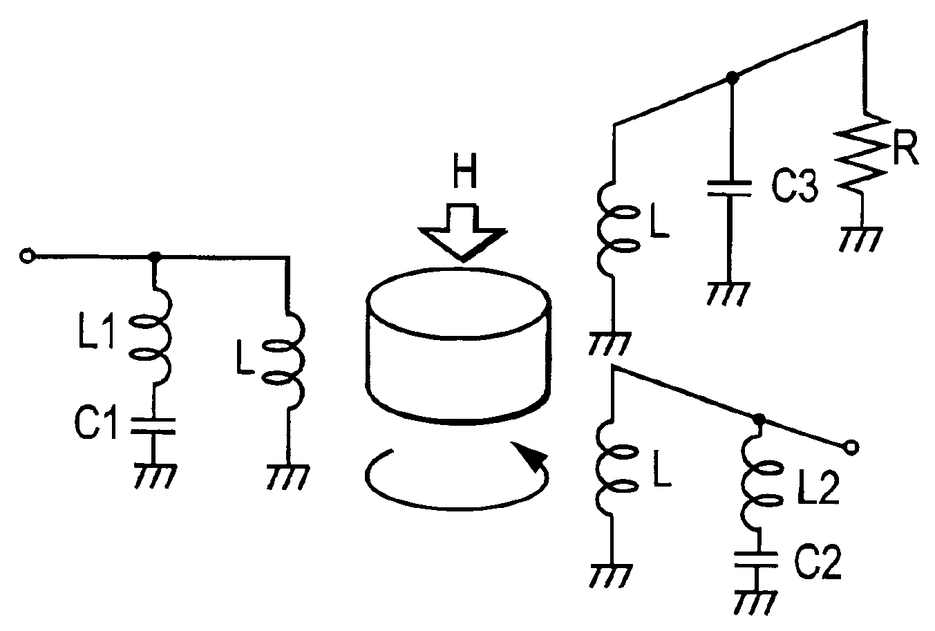 Nonreciprocal circuit device including two series resonant circuits having differing resonant frequencies