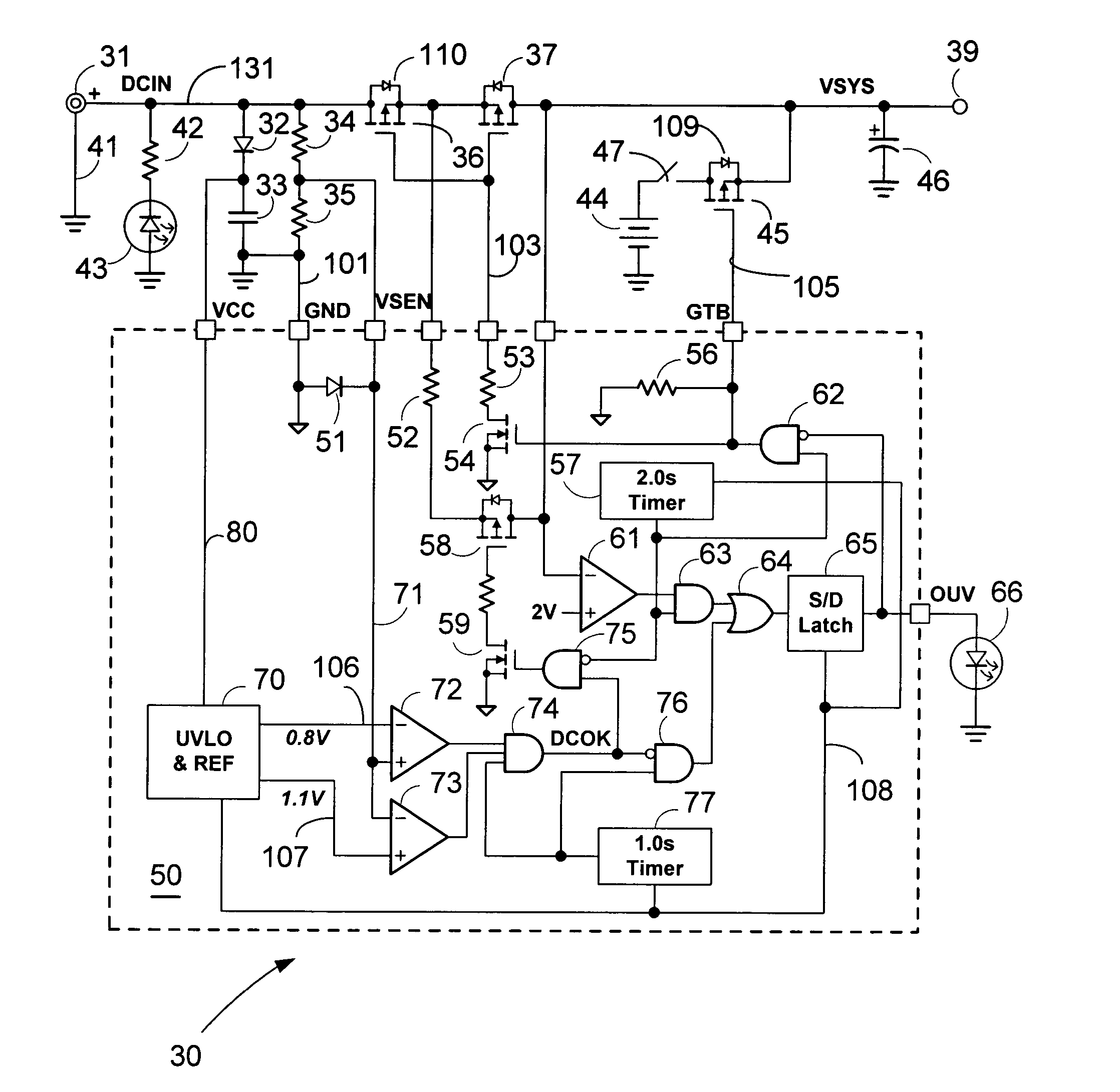 Power adapter interface circuitry for protecting a battery operated system