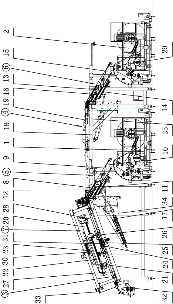 Front-back double-station belted-layer wire cord fabric reeling machine achieving automatic dragging and cutting