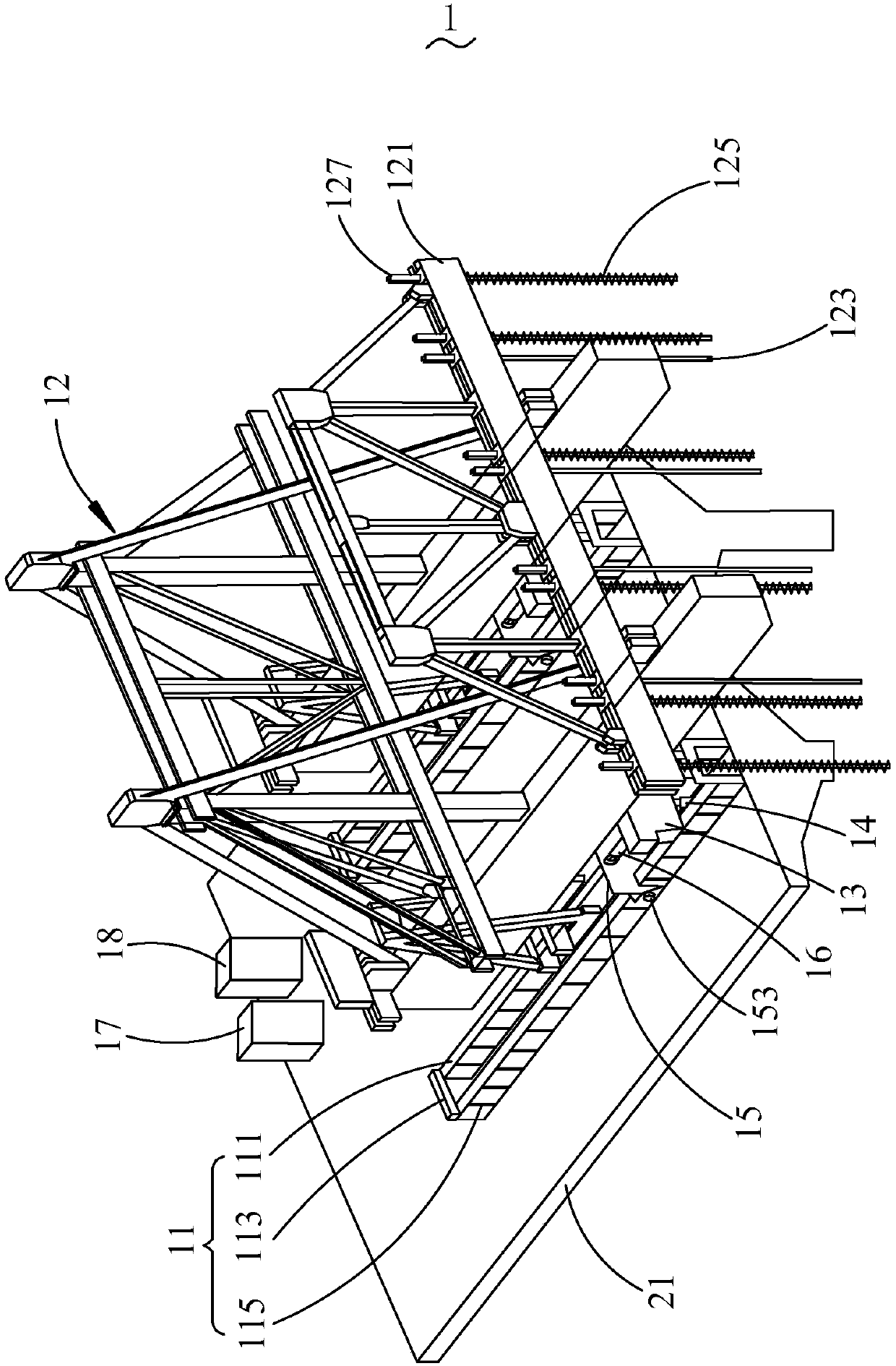 Hanging basket travelling system and working method thereof