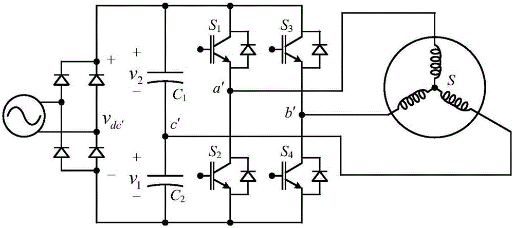 Sensorless driving system for three-phase motor of four-switch inverter