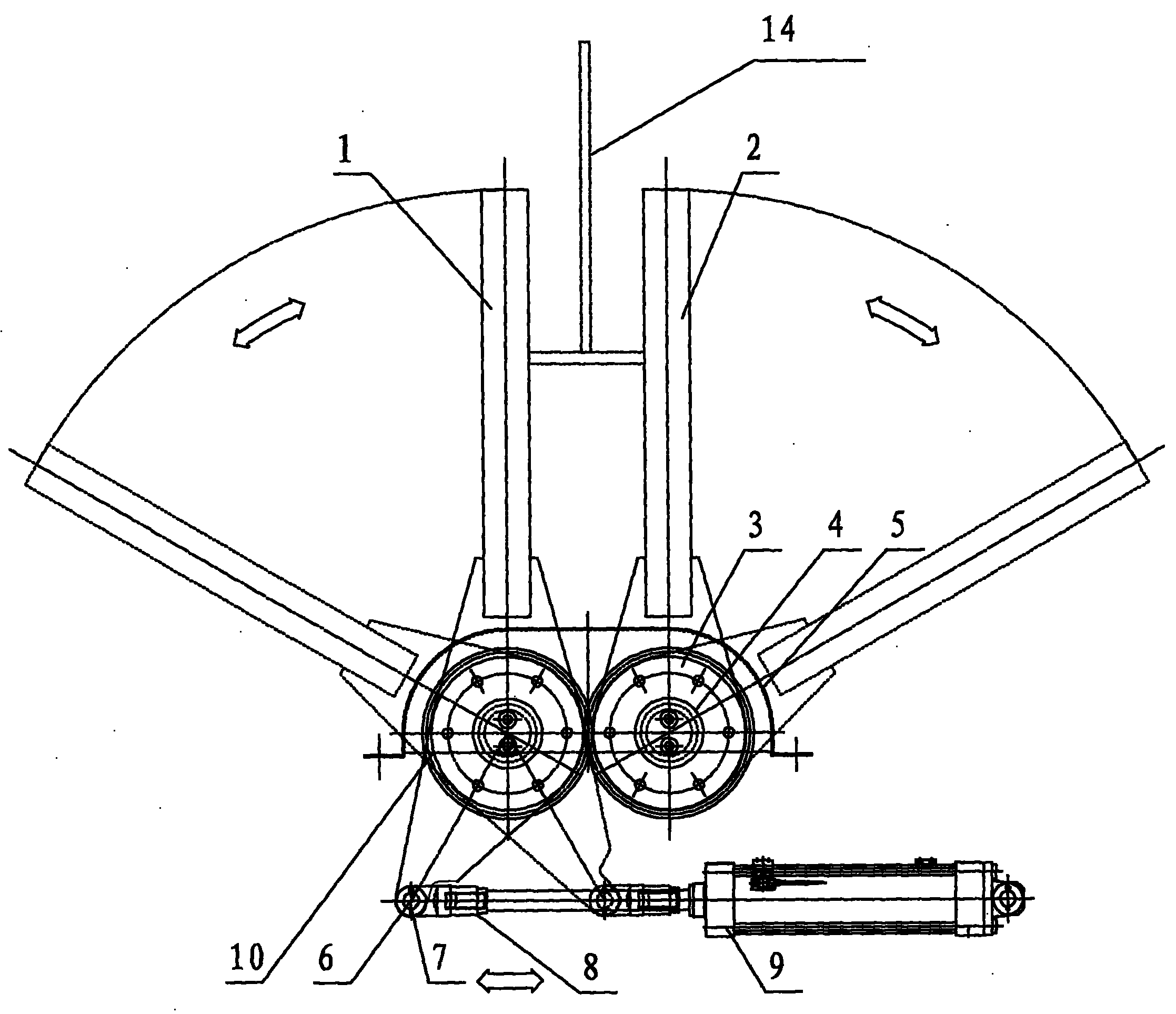 Centering mechanism of transverse leveling machine for T-shaped rafts