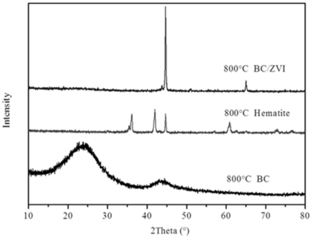 Composite material with zero-valent iron immobilized by biochar, preparation method of composite material and application of composite material in removal of tetracycline in water