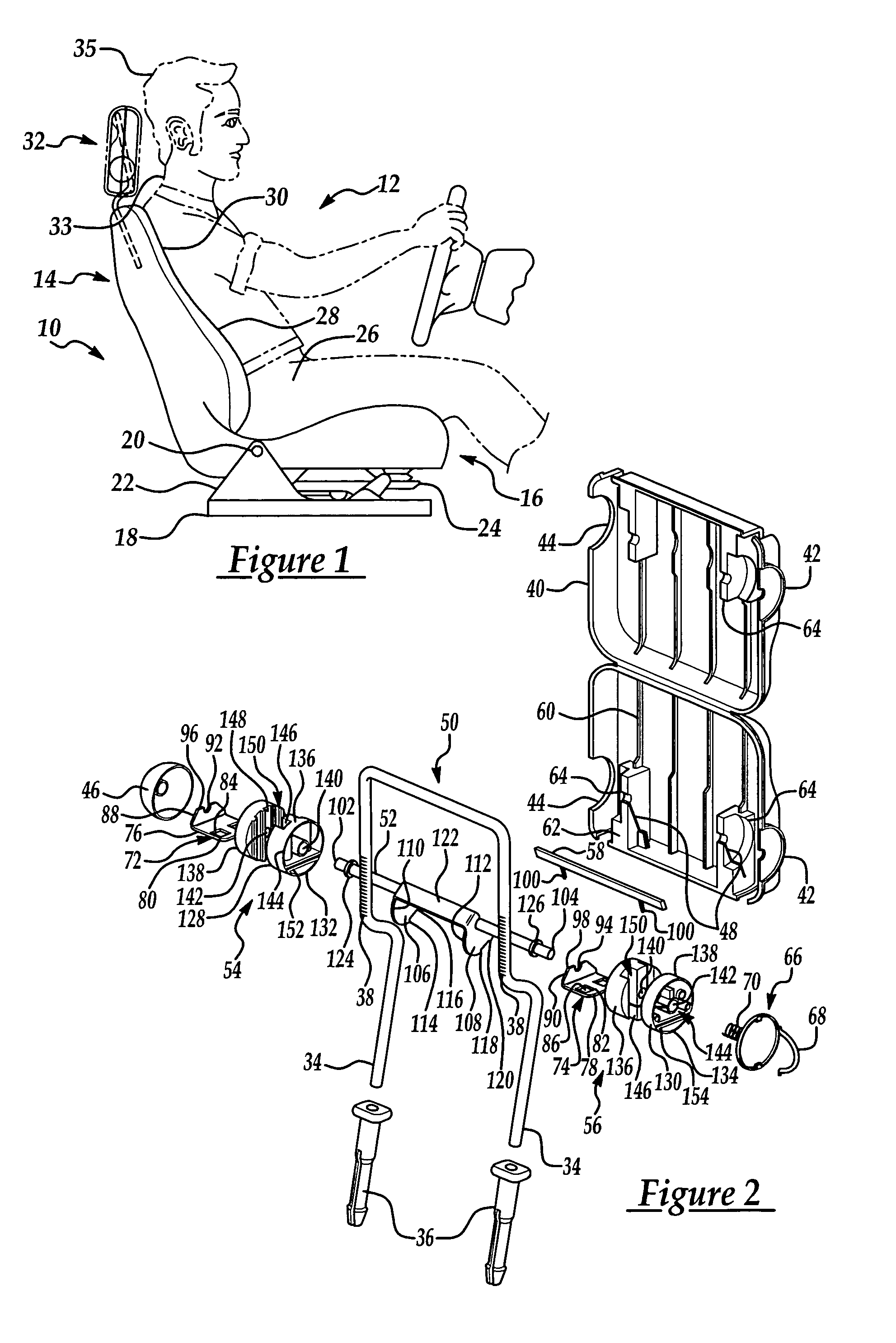 Cam-driven four-way head restraint assembly