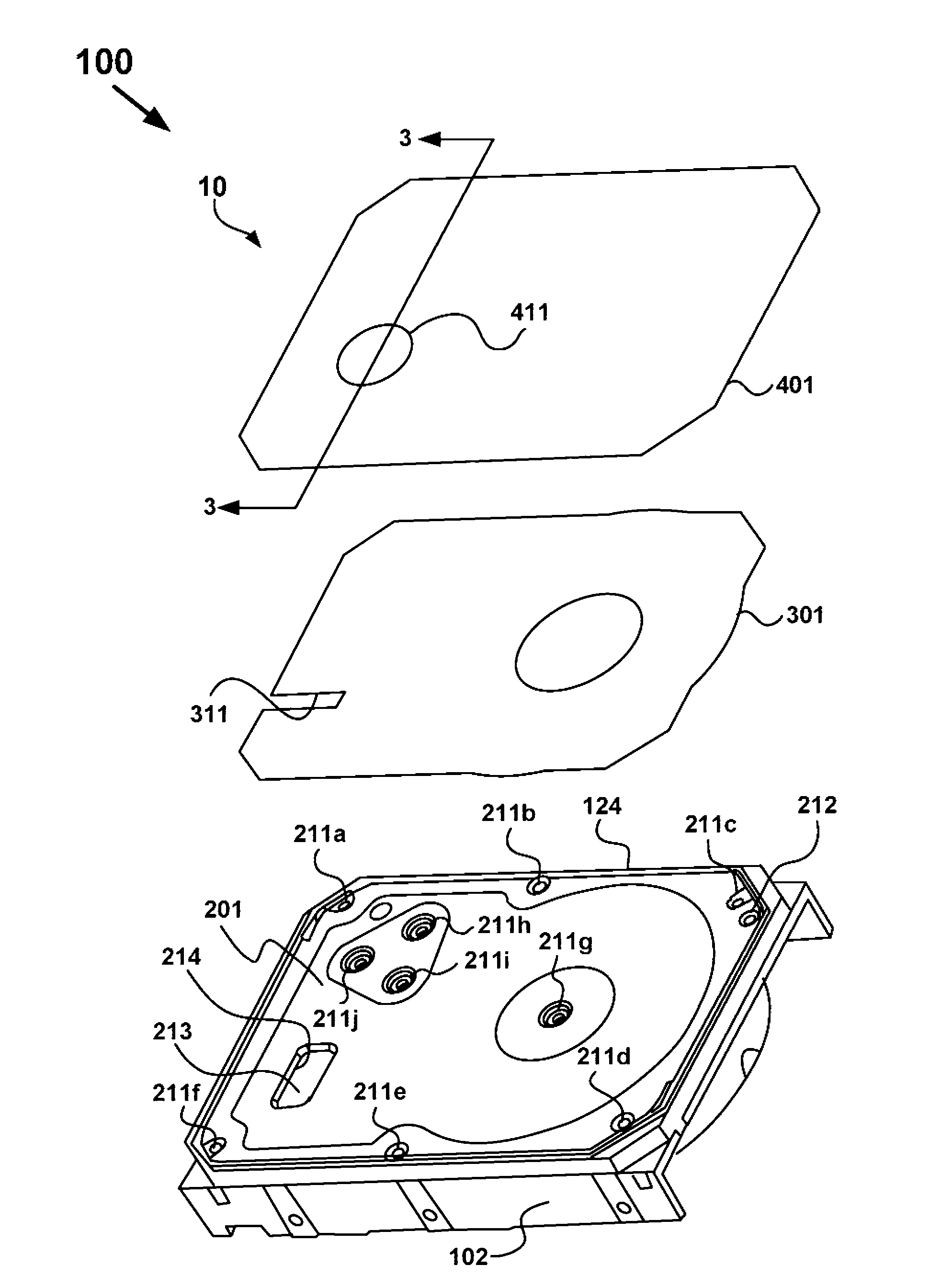 Hermetically resealable hard-disk drive configured for recharging with a low-density gas