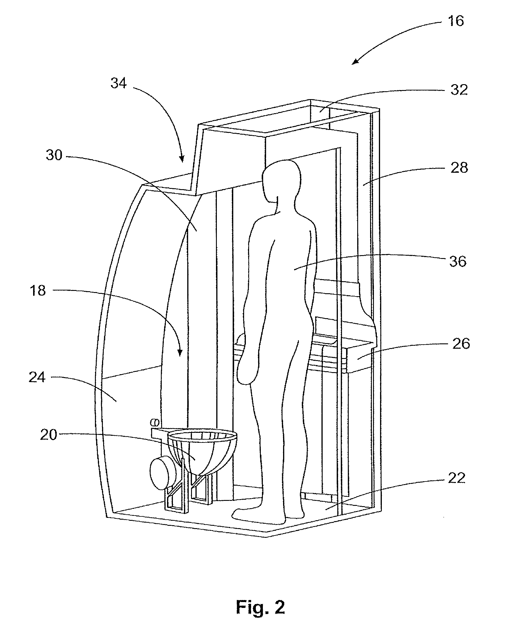 Ergonomic and space-saving arrangement of monuments underneath a rest compartment in an aircraft