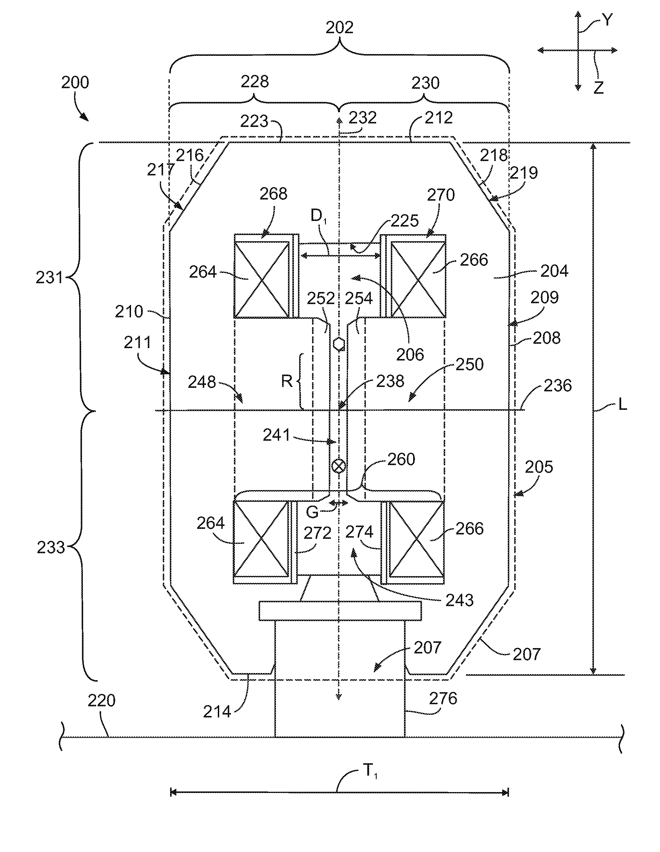 Isotope production system and cyclotron having reduced magnetic stray fields