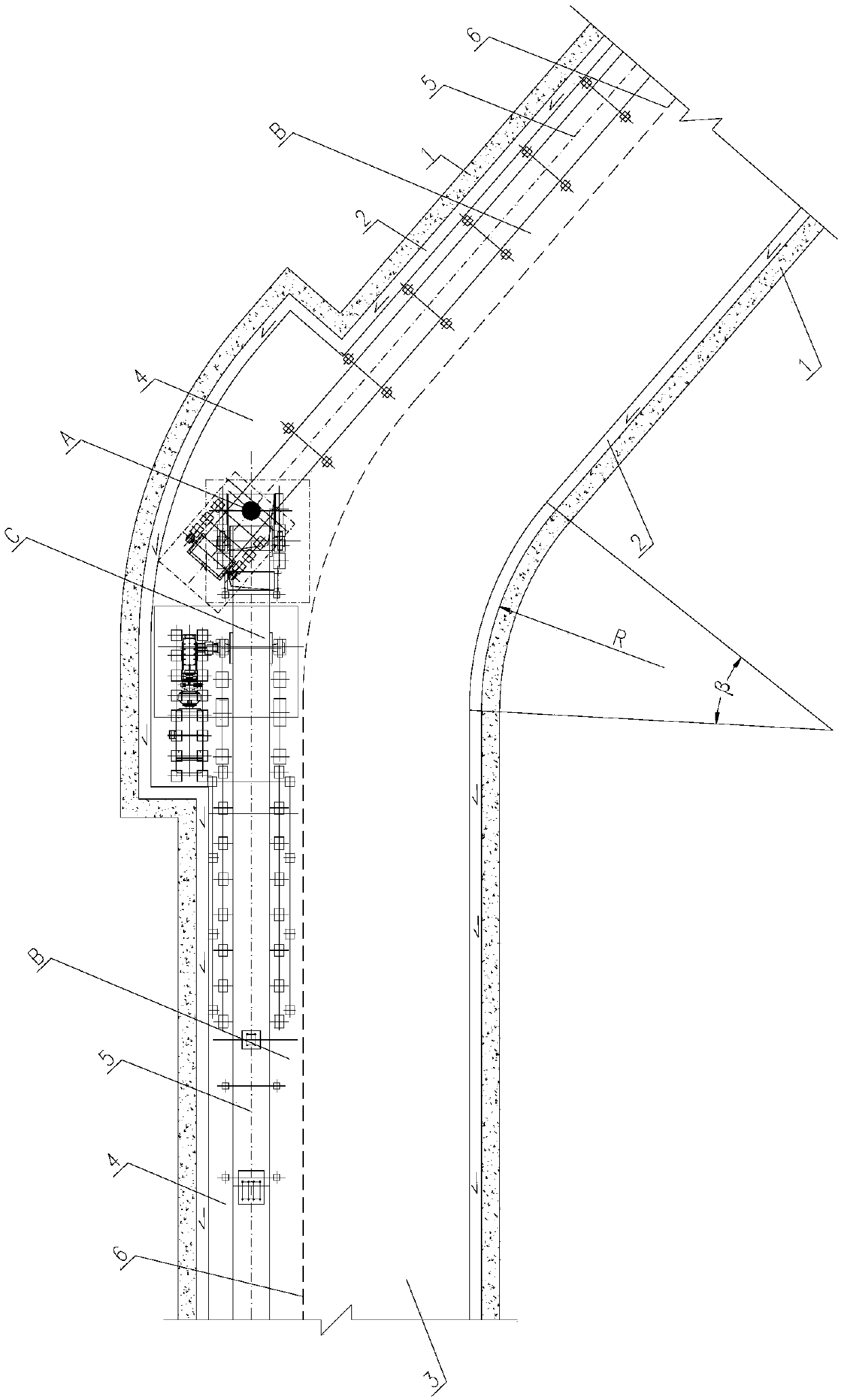 A layout structure combining traffic tunnel and belt conveyor