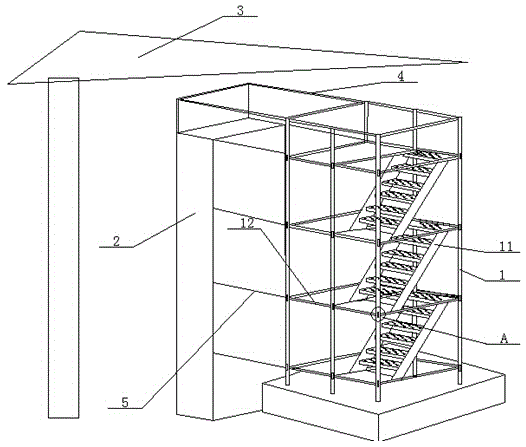 Bridge high pier segmentation split mounting type stairway for personnel to go up and down and construction method thereof