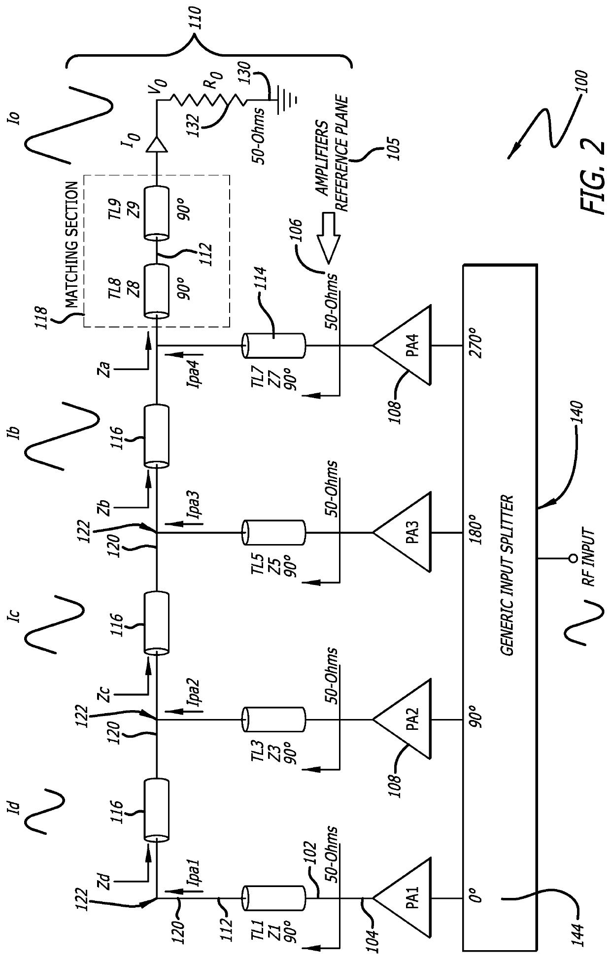 Microwave and radio frequency (RF) power electronics system having power combiner circuit