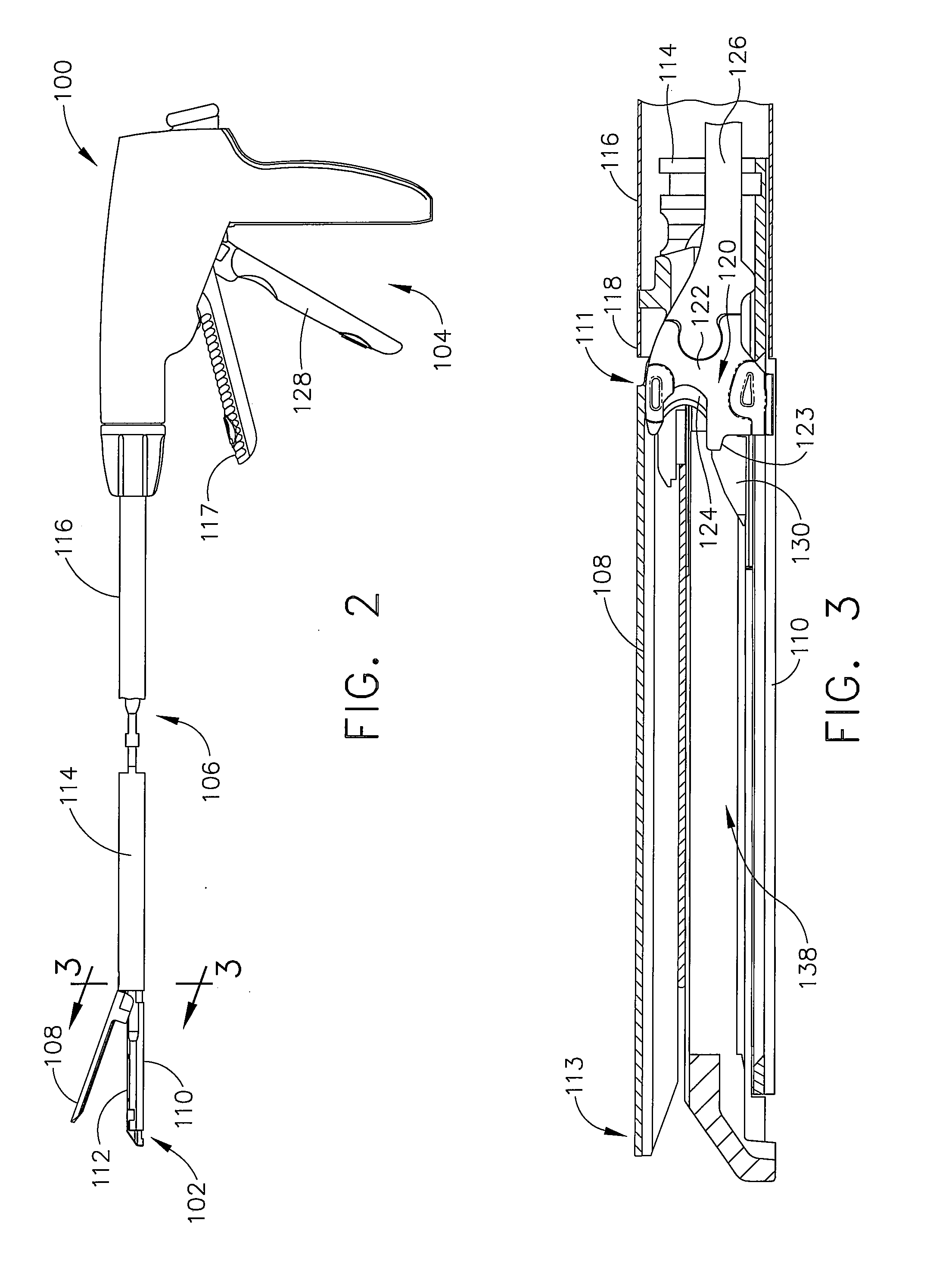 Surgical stapling device having supports for a flexible drive mechanism