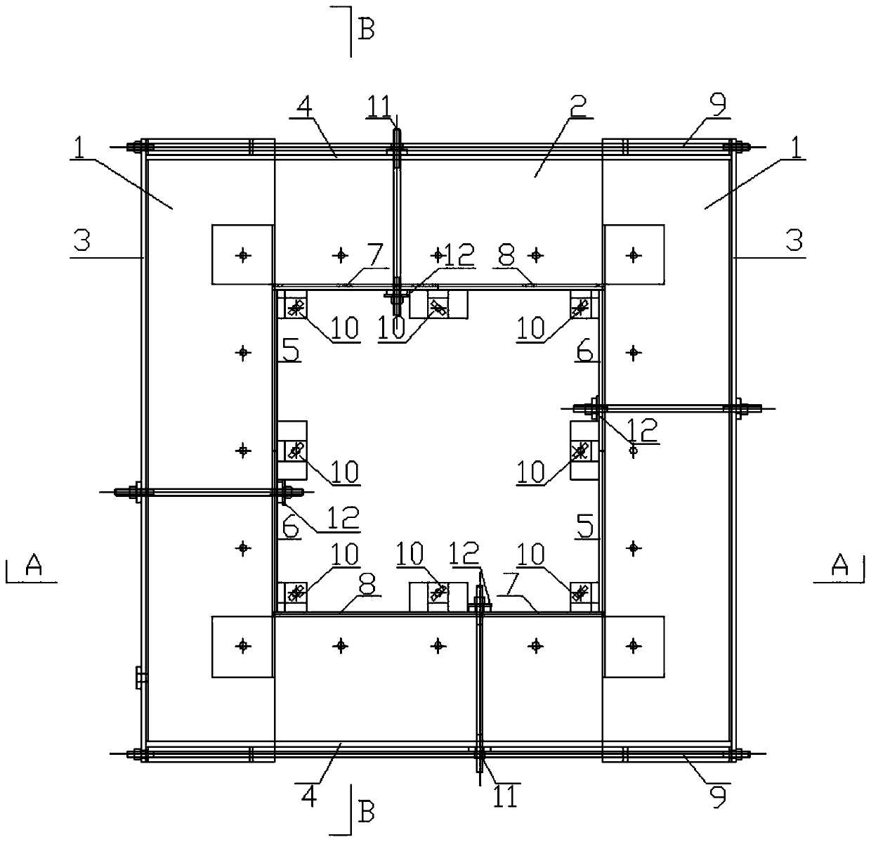 Construction mold for concrete structure stock bin assembly type funnel opening