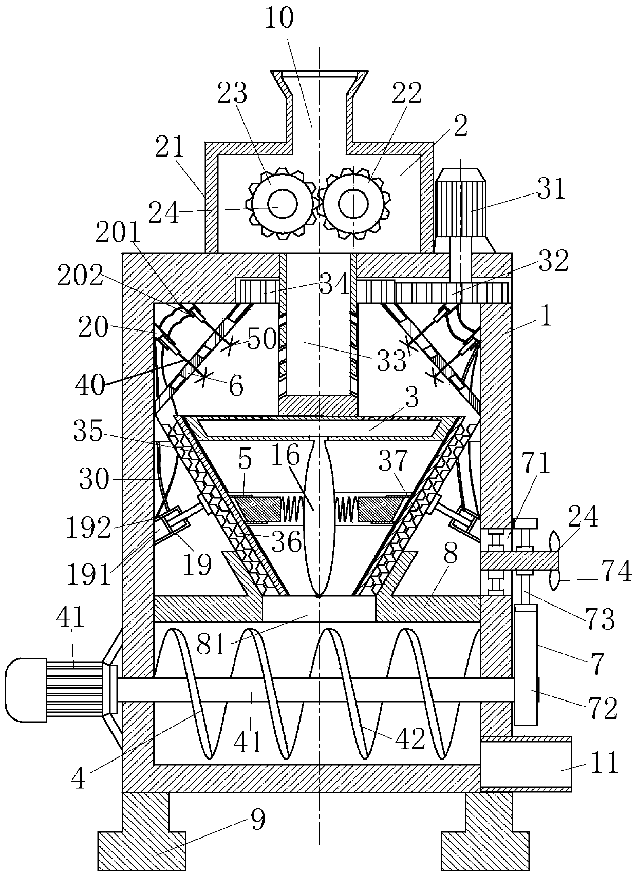 Solid particle chemical raw material crushing recycling device