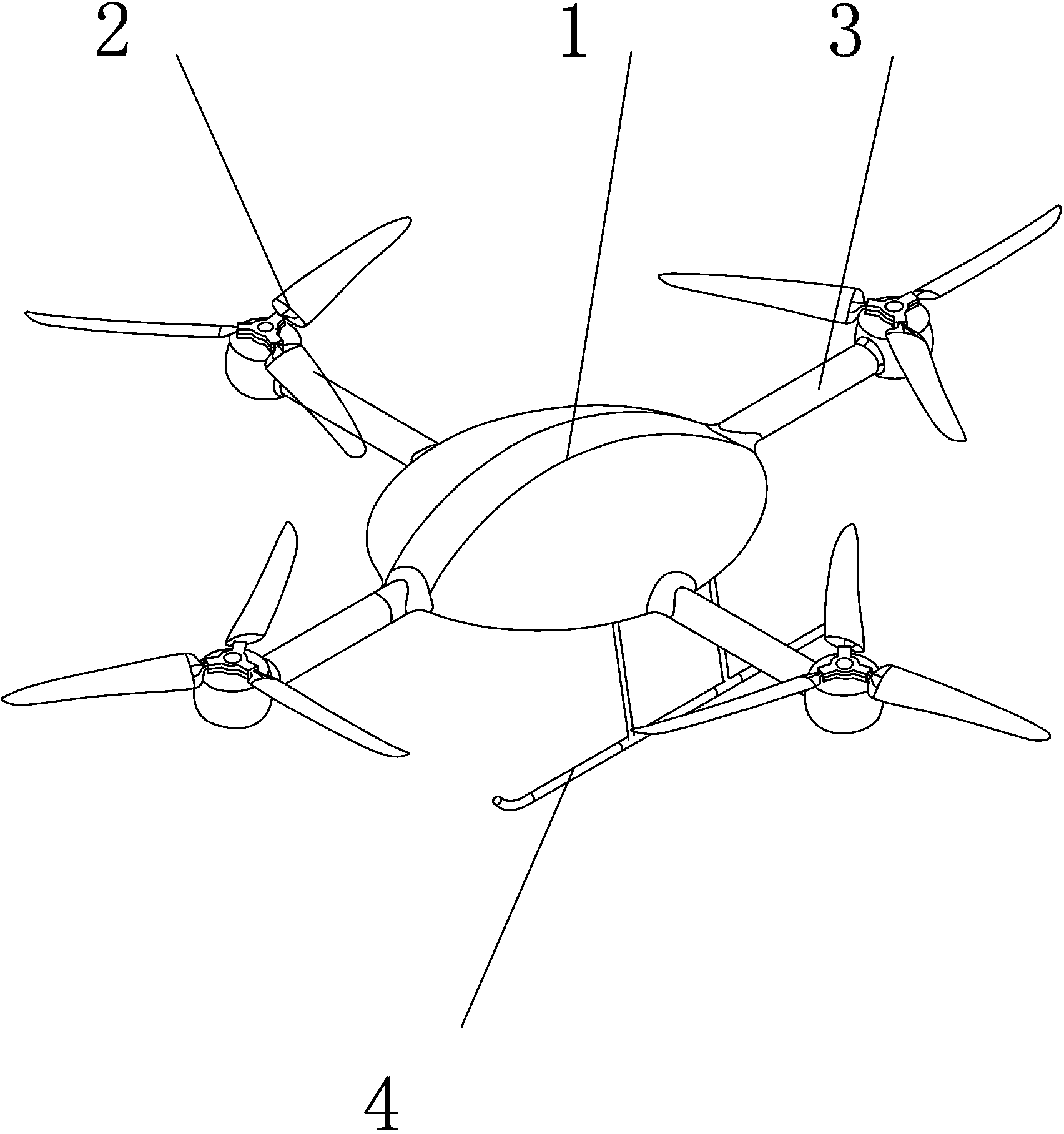 Four-rotor wing unmanned aerial vehicle with pneumatic structure