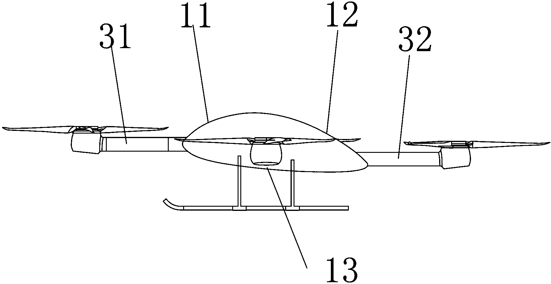 Four-rotor wing unmanned aerial vehicle with pneumatic structure