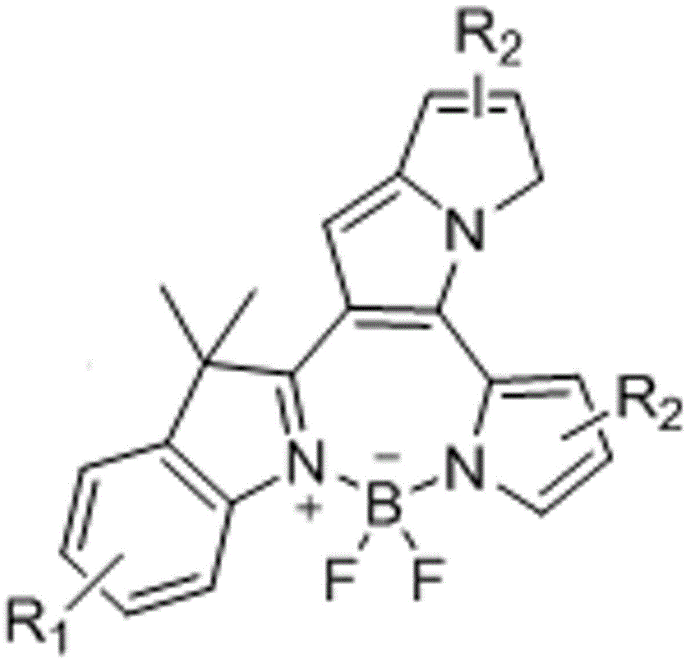 Fluorine-boron pyrrolizinone fluorochrome and synthesizing method thereof