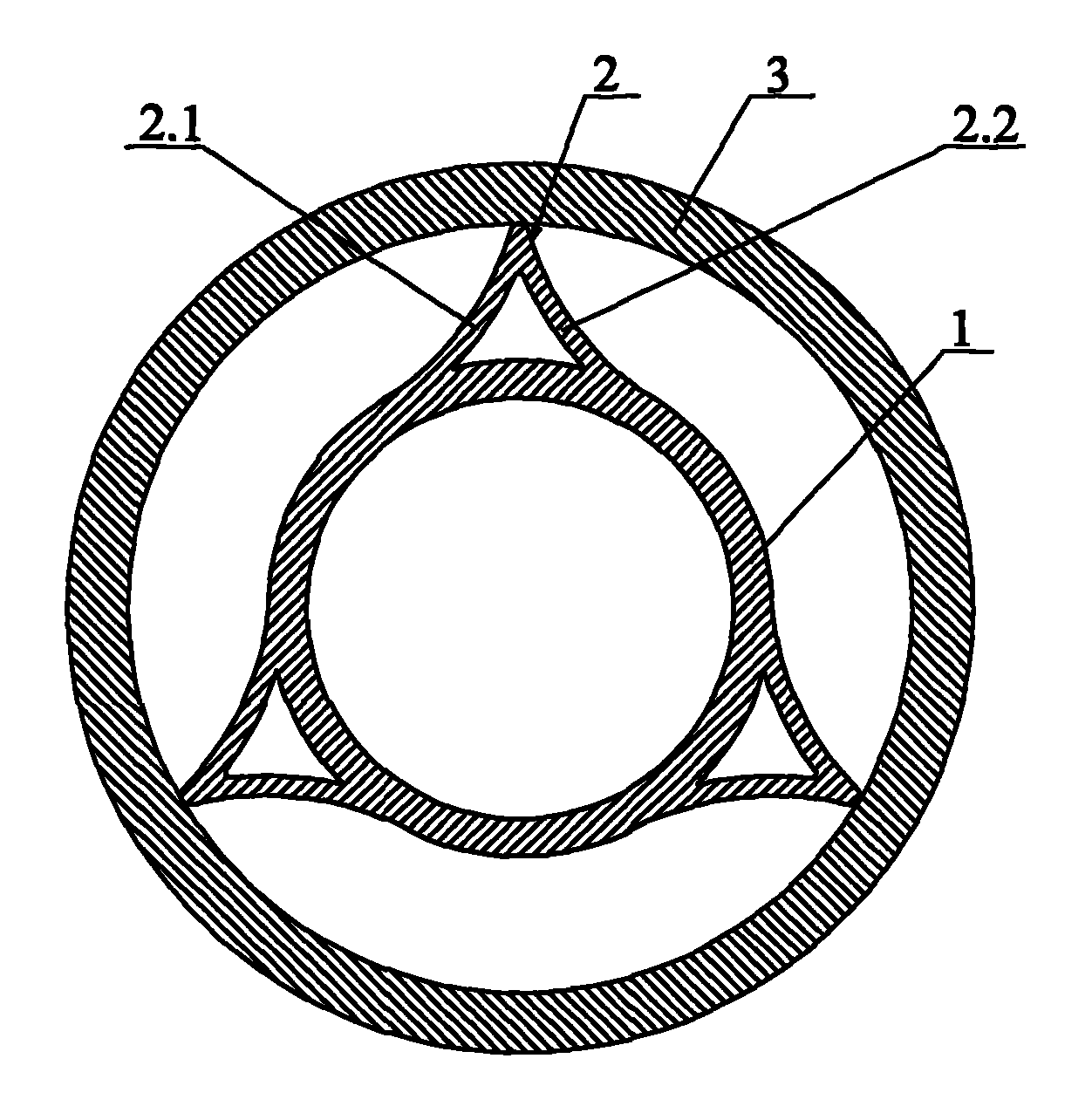 Rotary flexible shaft supporting tube with support blades having triangular-arc sections