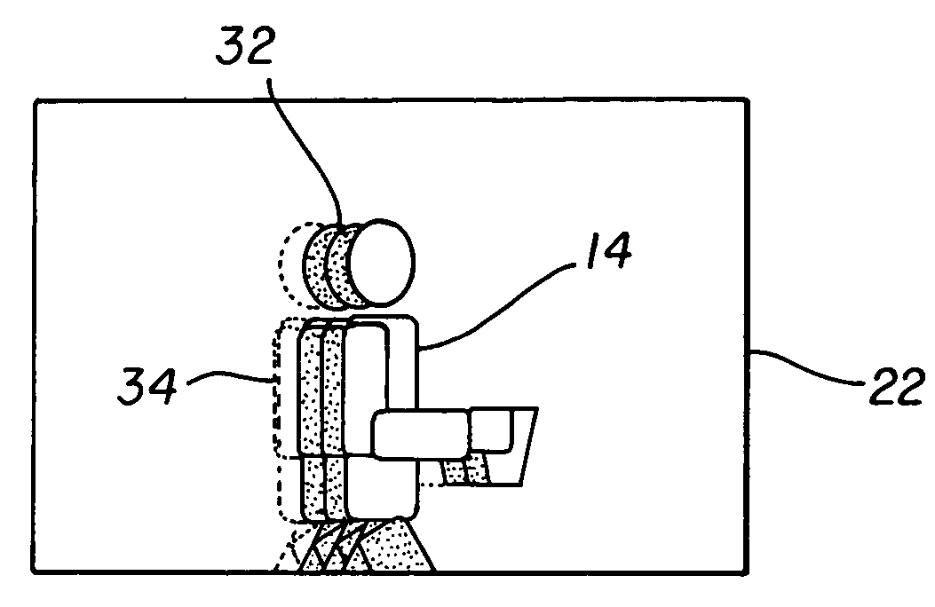 Laser projector having silhouette blanking for objects in the output light path