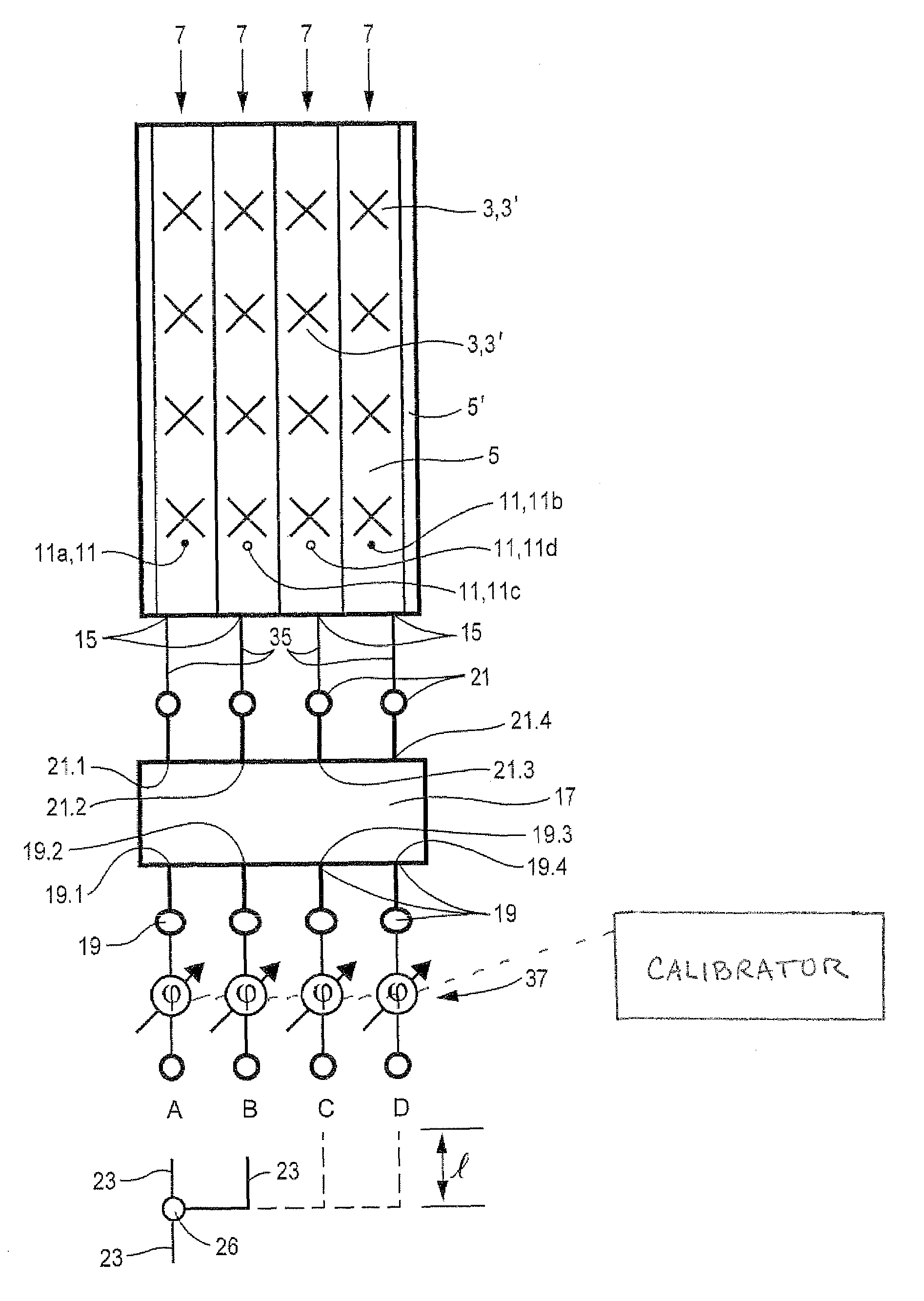 Calibration apparatus for a switchable antenna array, and an associated operating method