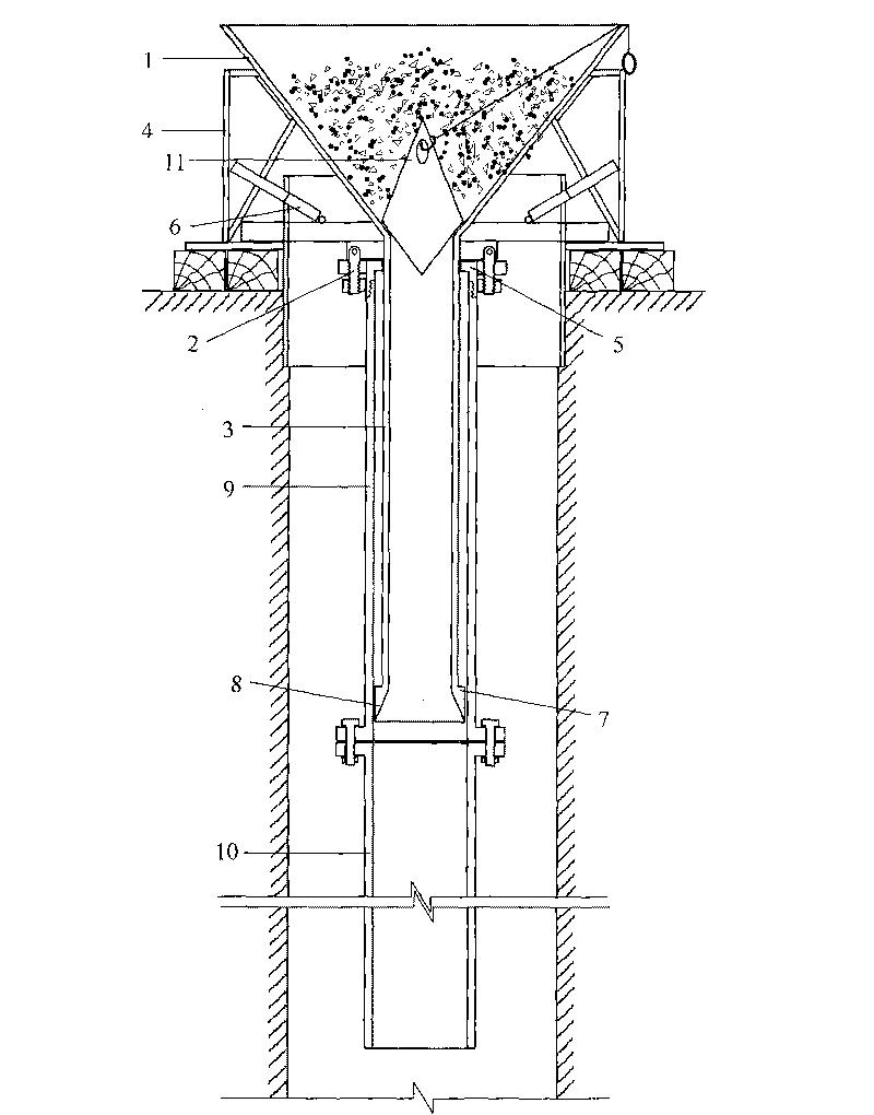 Feeding device of pouring pile underwater concrete and pouring method thereof