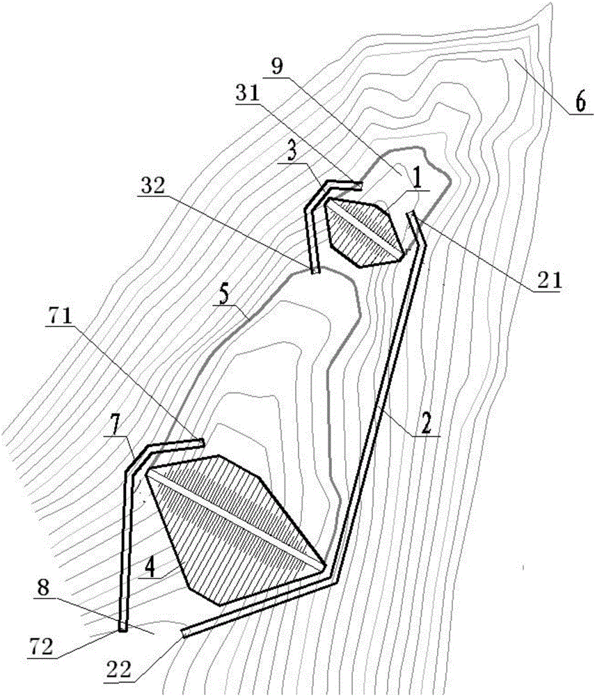 Device and method for upstream flood interception and drainage of tailing pond