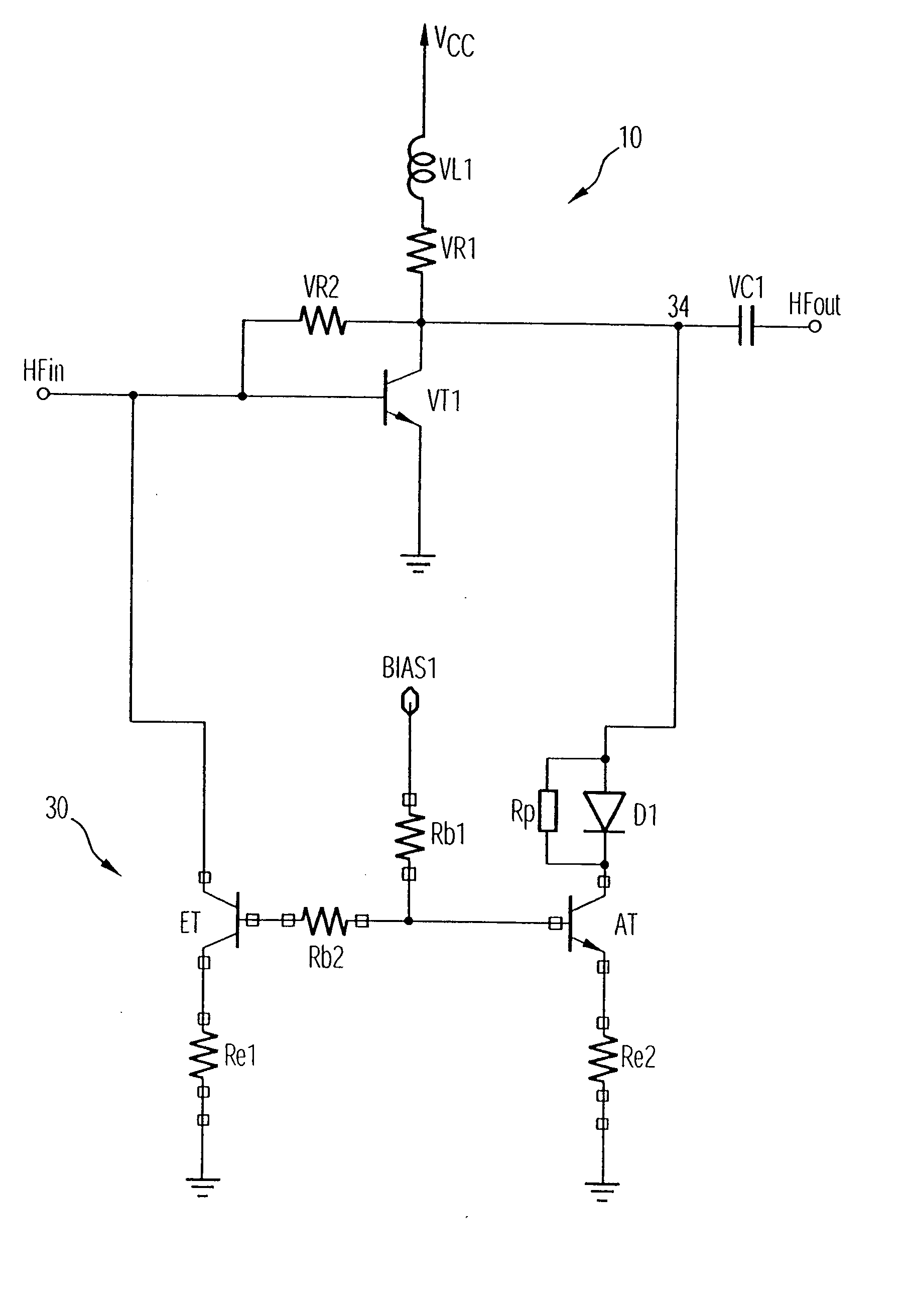Amplifier circuit with active gain step circuit
