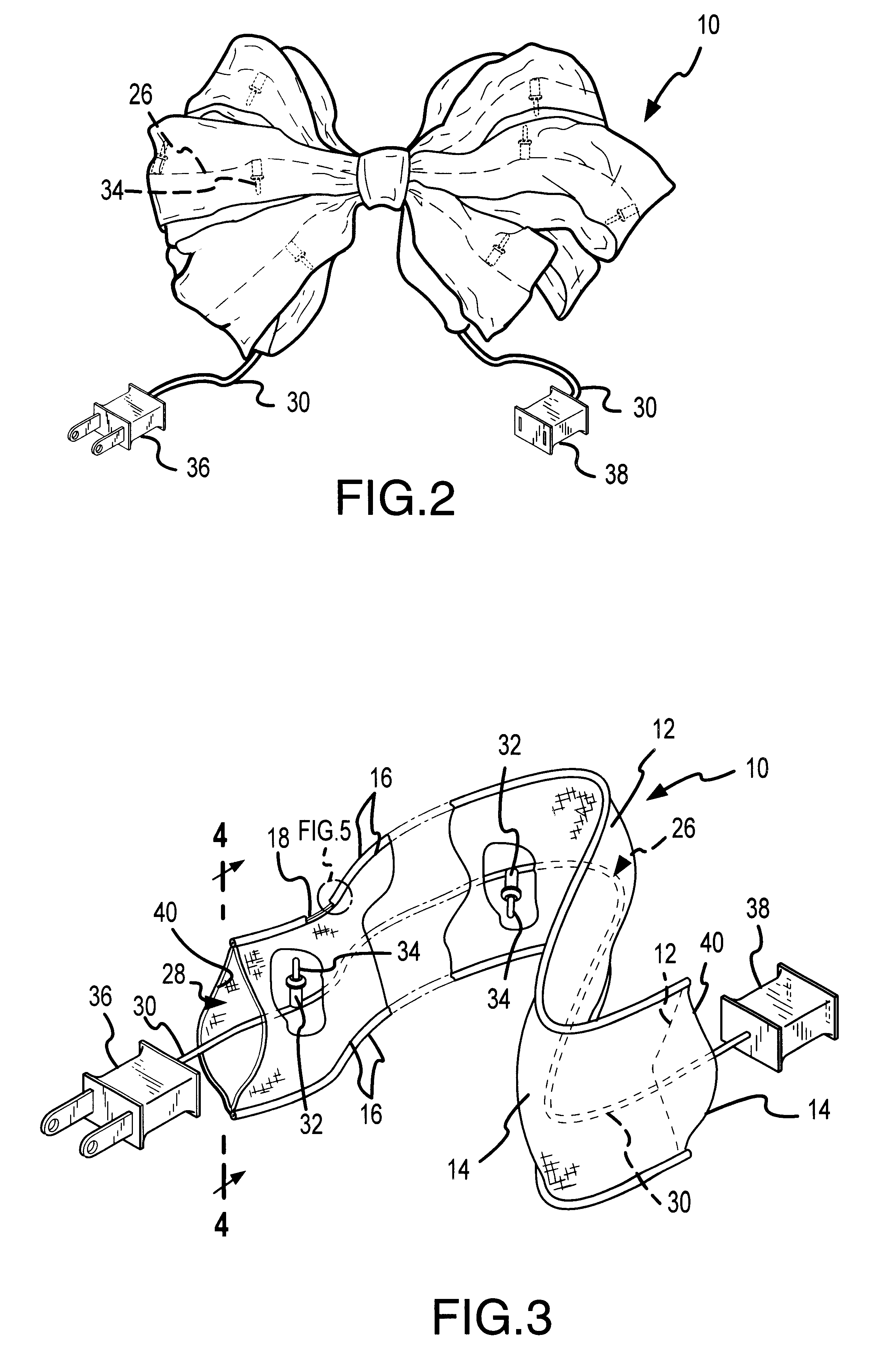 Decorative internally-lighted and position-sustaining ribbon