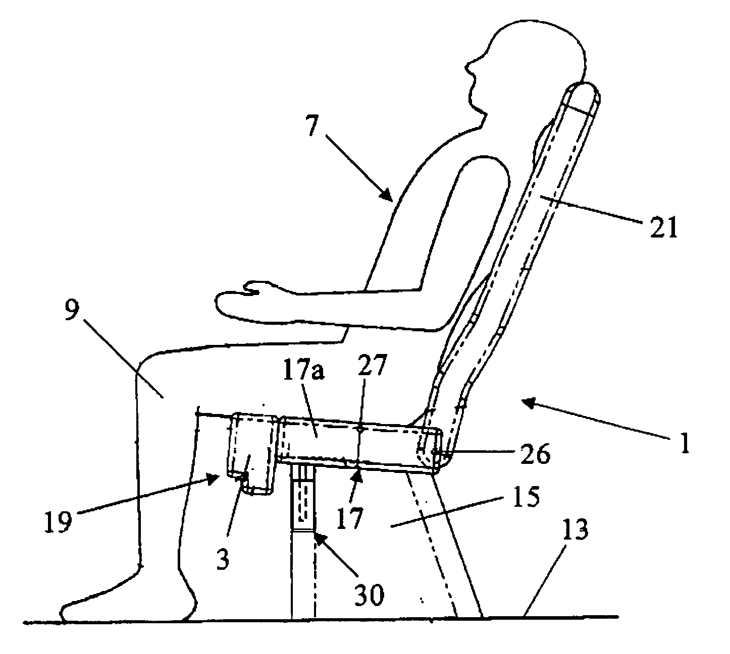 Adjustable chair, in particular to prevent users from deep vein thrombosis (DVT)