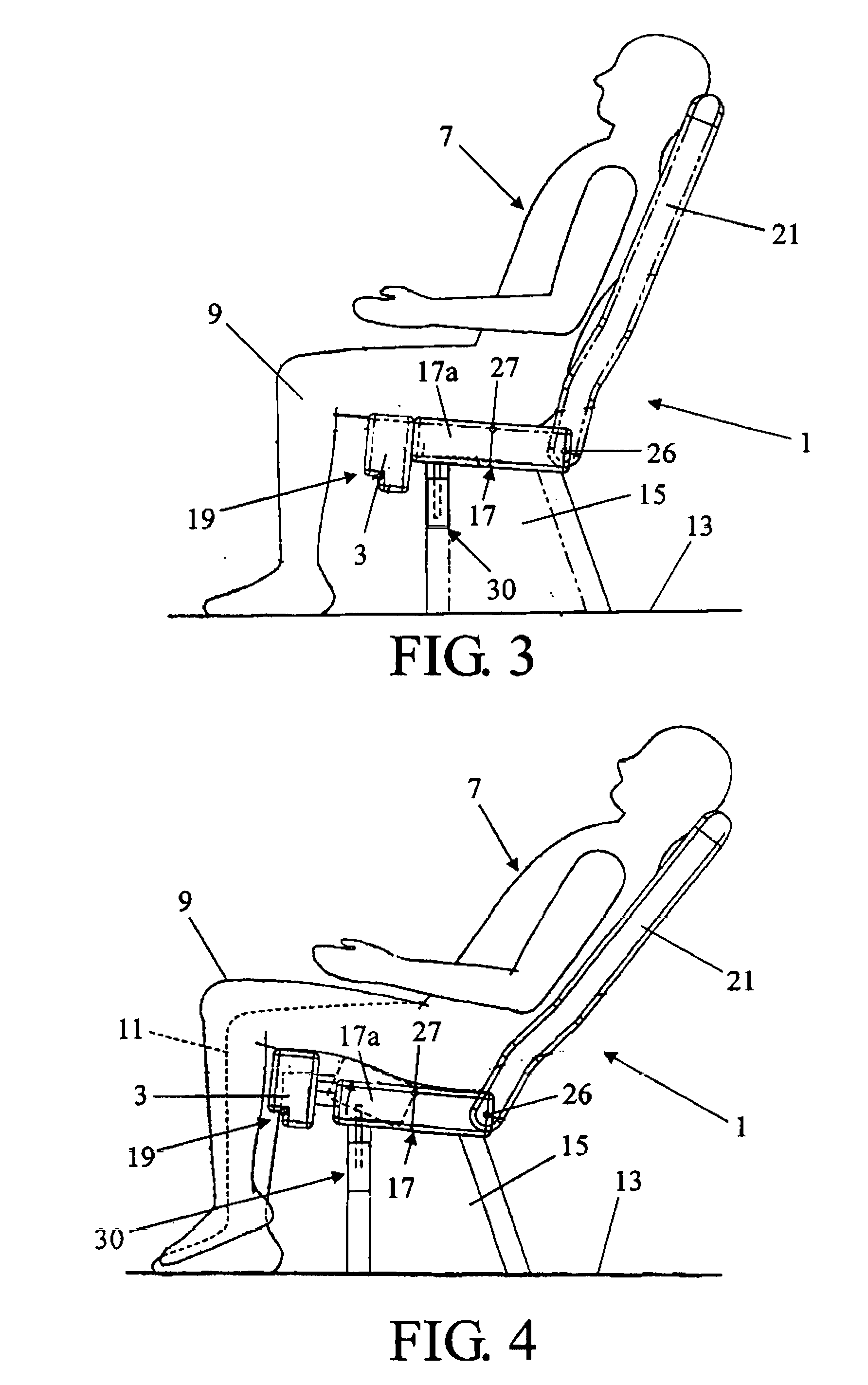 Adjustable chair, in particular to prevent users from deep vein thrombosis (DVT)