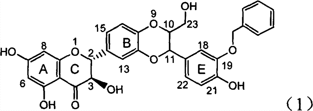 Application of E ring benzyloxy substituted silybin in preparing glycosidase inhibitors