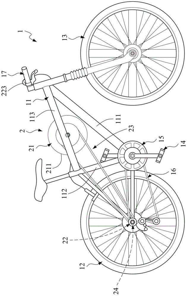 A flywheel device of a bicycle
