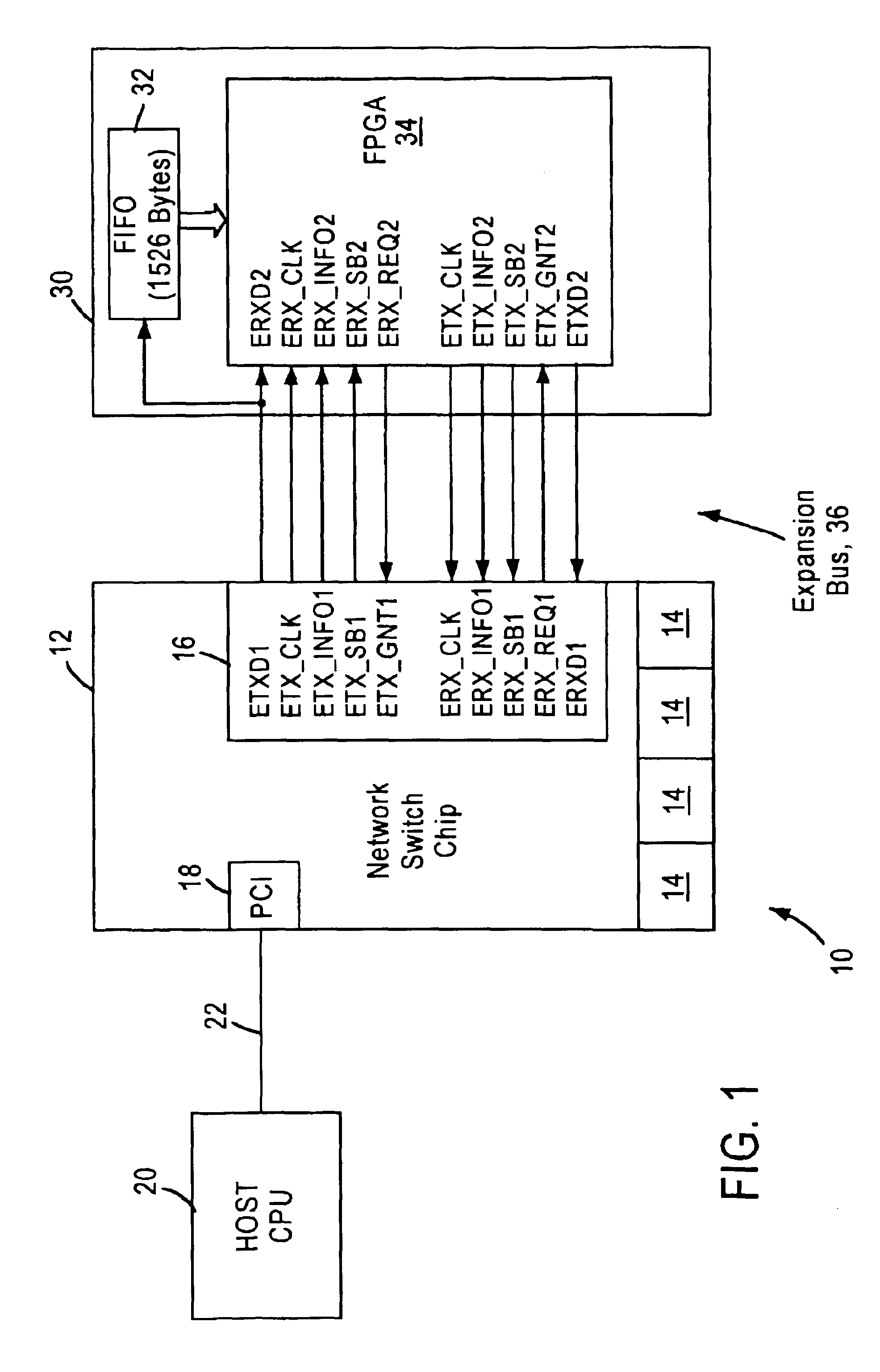 Arrangement for testing network switch expansion port using external logic to emulate connected expansion port