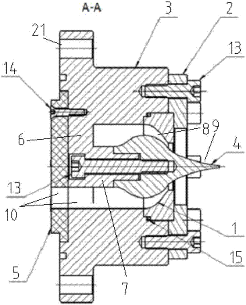 Solid-fluid rocket engine annular-seam-type plug nozzle