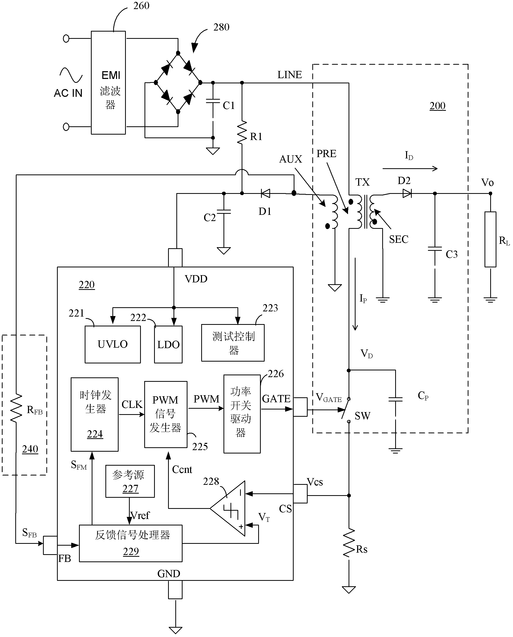 Switch power controller and short-circuit protection method of current control end thereof