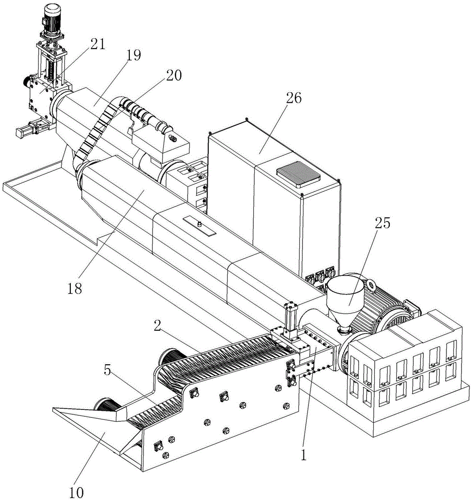 Automatic dehydration and forced feed high-efficiency pattern material pelletizing integrated machine