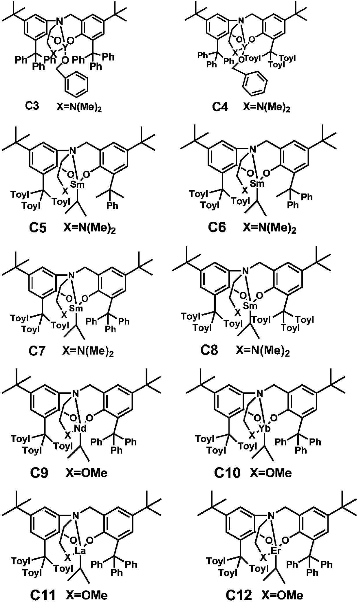 Amine bisphenol tetradentate ligand trivalent rare-earth metal complex and application