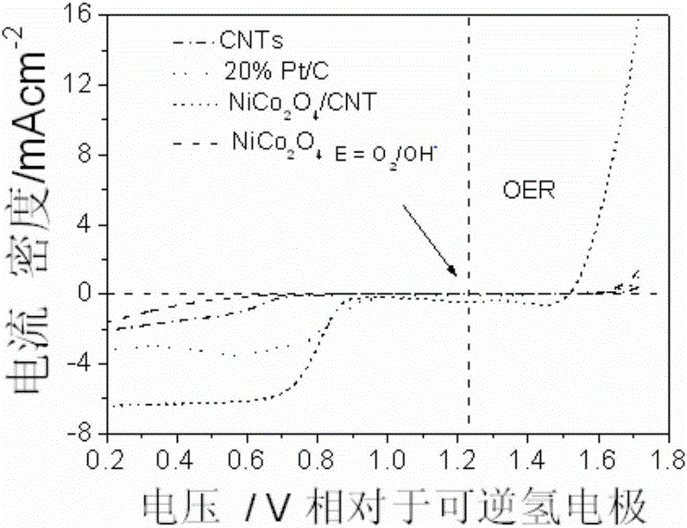 Nickel cobalt oxide/carbon nanotube composite catalyst, preparation and application thereof