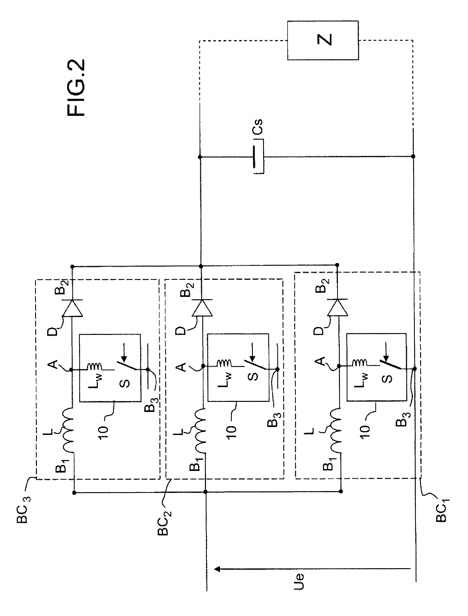 Device for controlling a power supply with DC DC splitting of the type including N interlaced paths