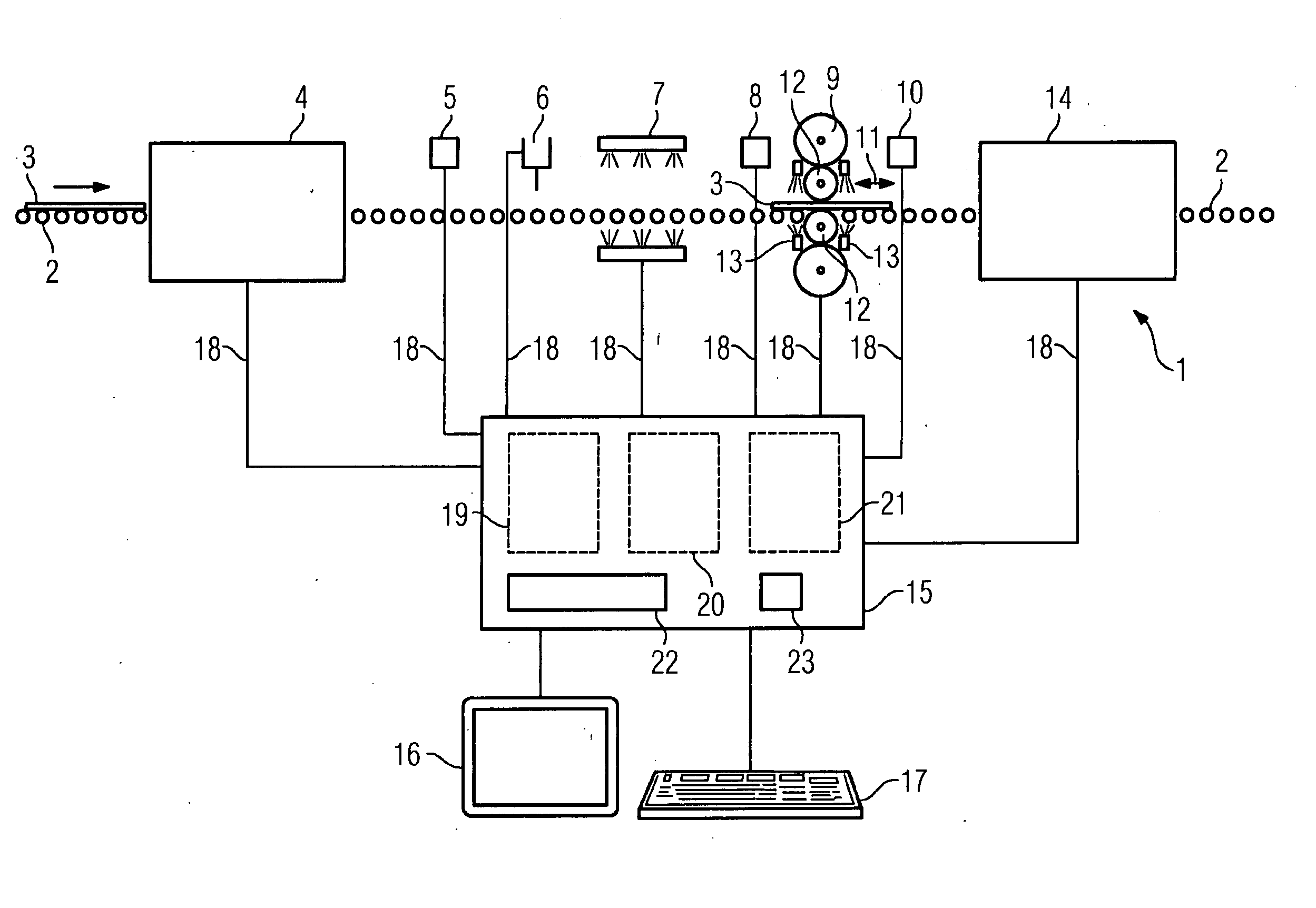 Method for monitoring the physical state of a hot-rolled sheet or hot-rolled strip while controlling a plate rolling train for working a hot-rolled sheet or hot-rolled strip