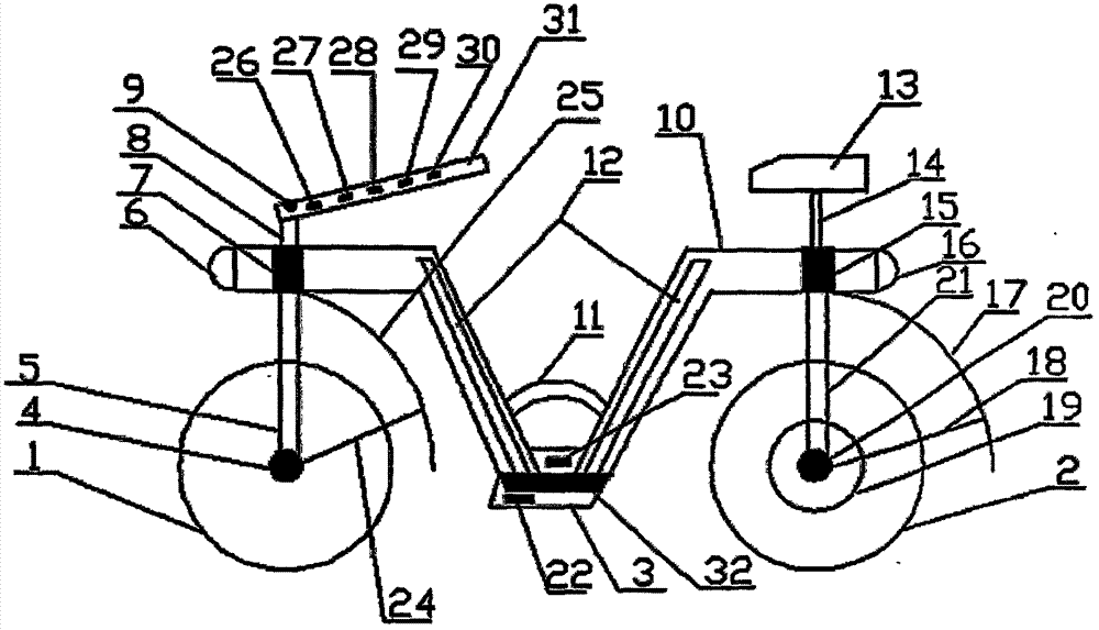Ultra-short electric bicycle provided with V-shaped frame and single handle and controlled by hands and feet