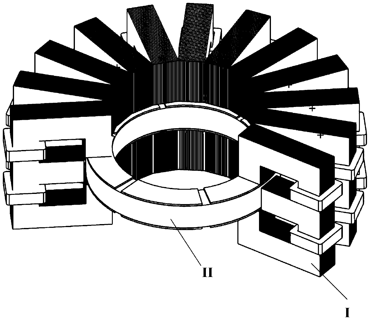 E-type double-winding stator axial flux motor made of amorphous material