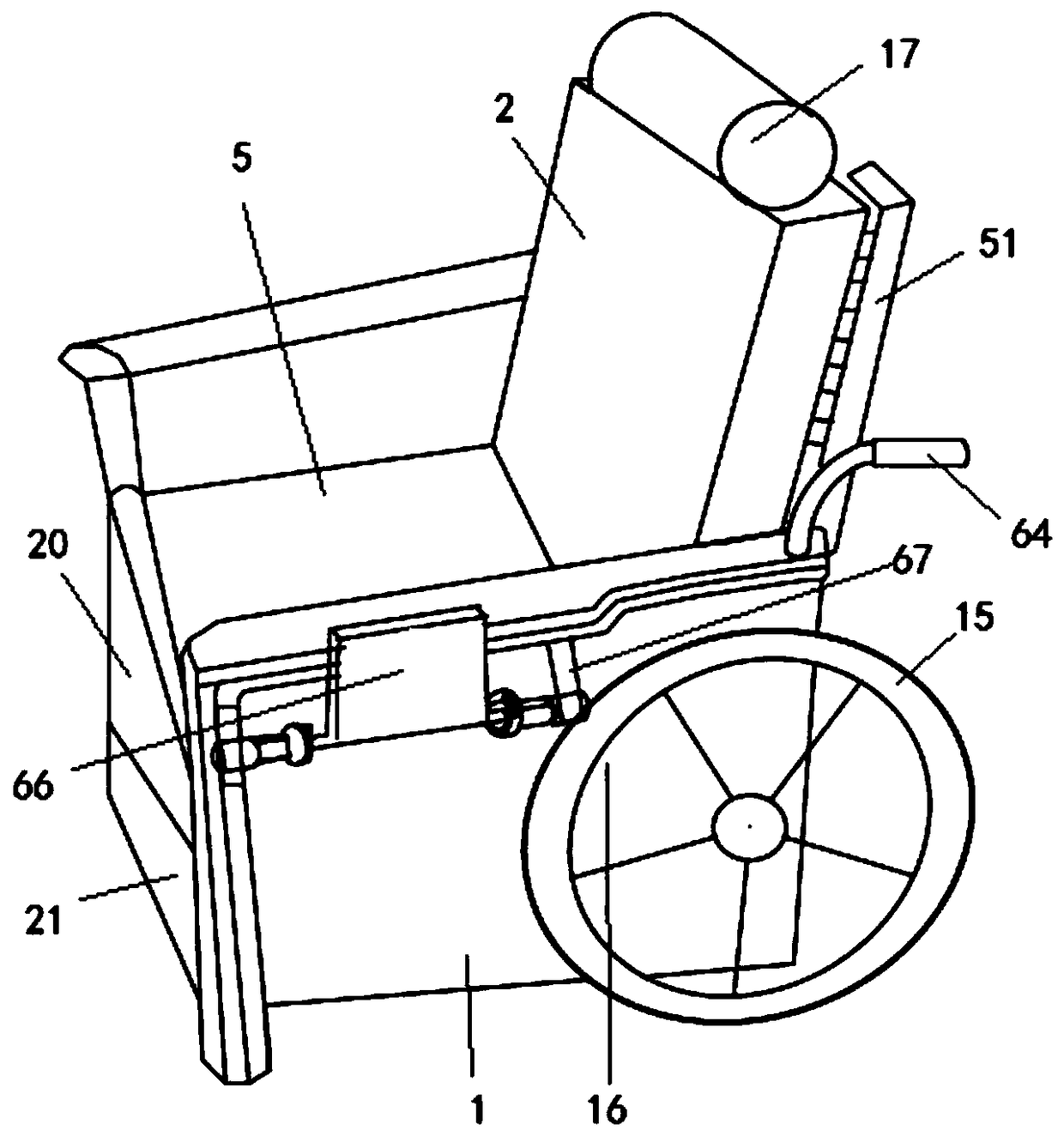 A wheeled sofa for the elderly with a folding table