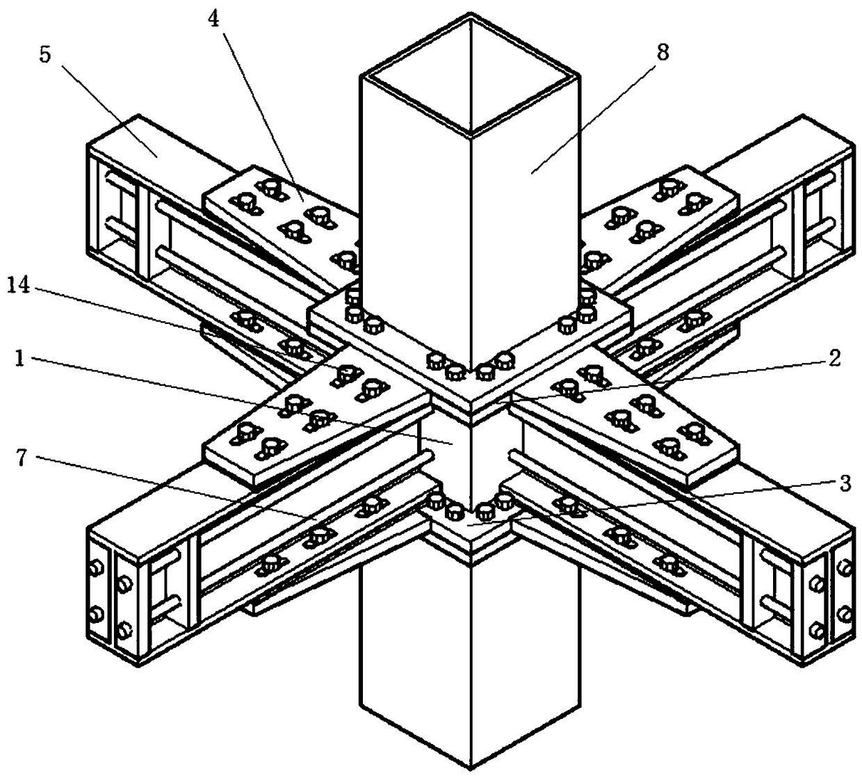 Prefabricated friction-energy-consuming self-resetting baffle communication node