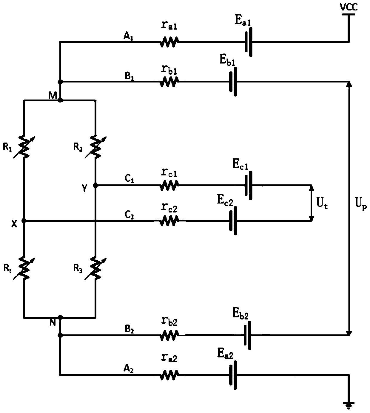 Six-wire system separated Wheatstone bridge temperature measurement structure and method