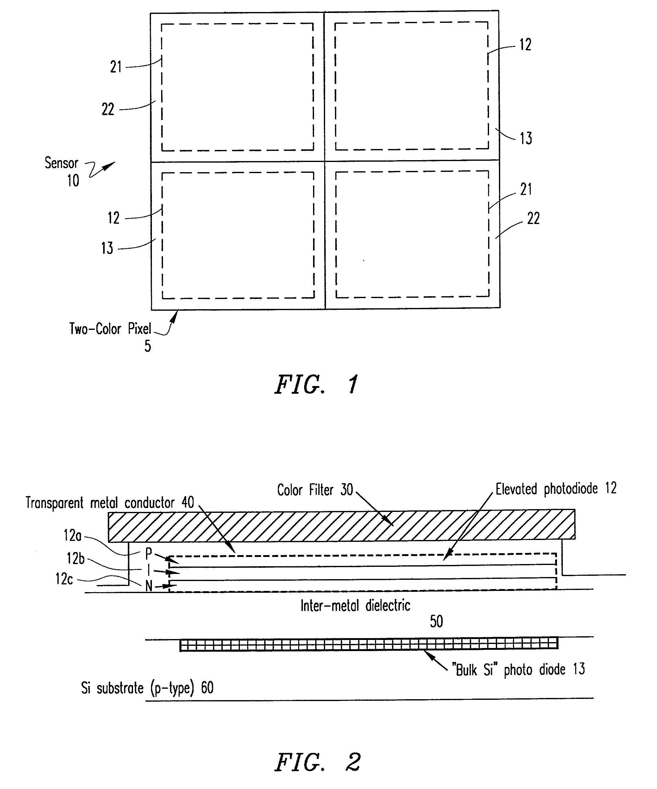 Two-color photo-detector and methods for demosaicing a two-color photo-detector array