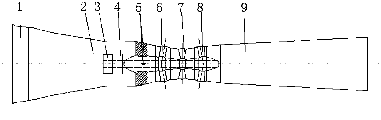 Through-flow water turbine with front and rear symmetrical constant-width movable guide blades