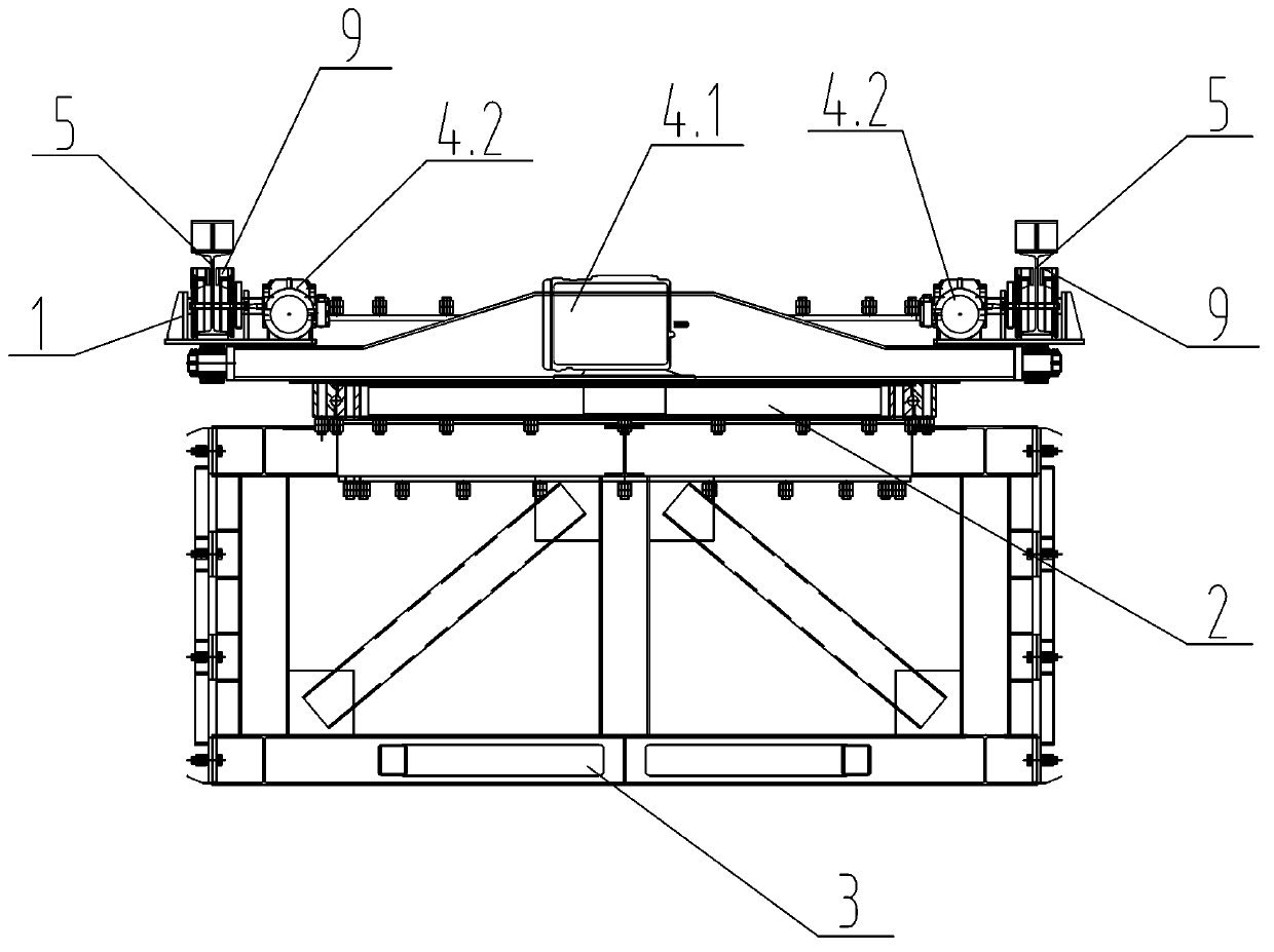 Total-length traveling rotary pile-passing beam bottom inspection vehicle system
