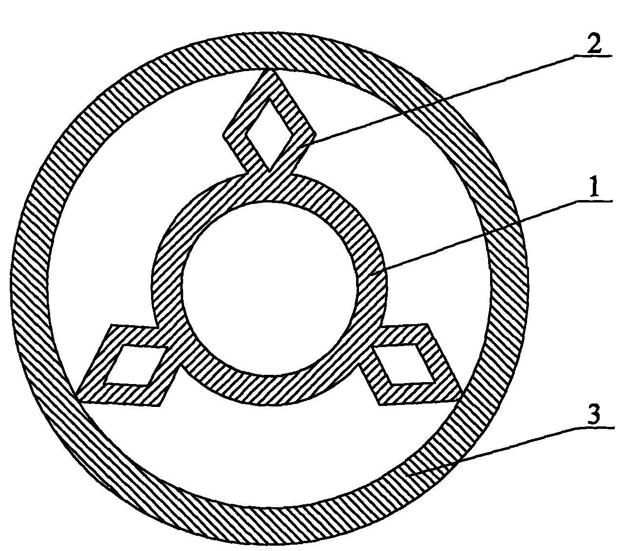 Rotary flexible shaft supporting tube with support blades having single-node diamond-annular sections