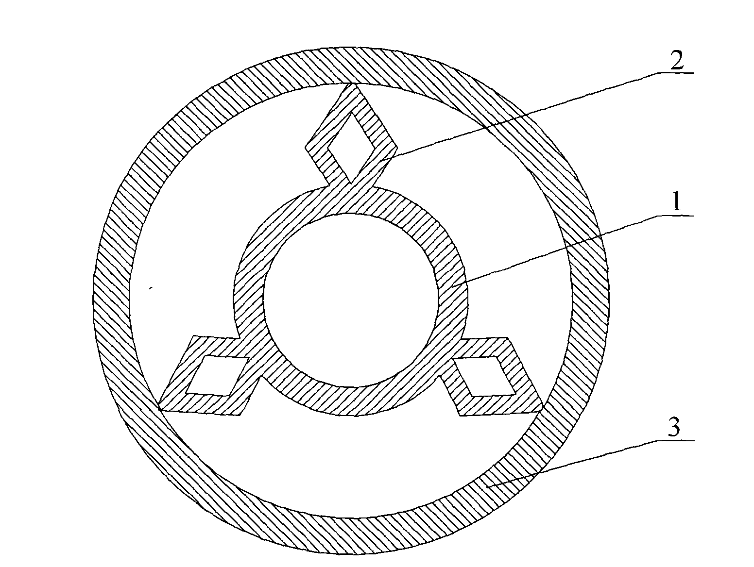 Rotary flexible shaft supporting tube with support blades having single-node diamond-annular sections