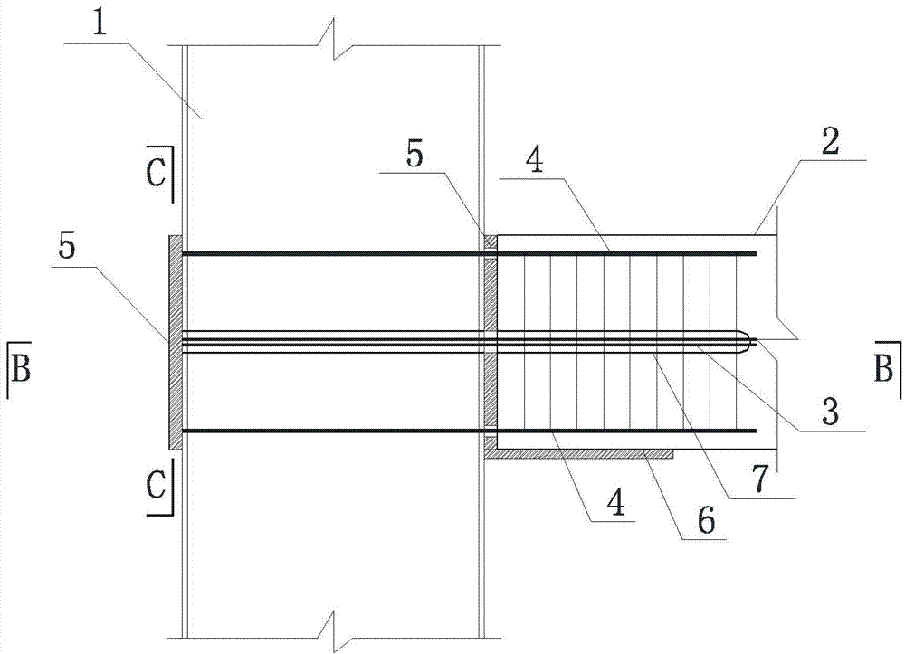 Concrete beam and square-rectangular concrete-filled steel tube column combining joint employing unbonded prestressed and common reinforcement for connection